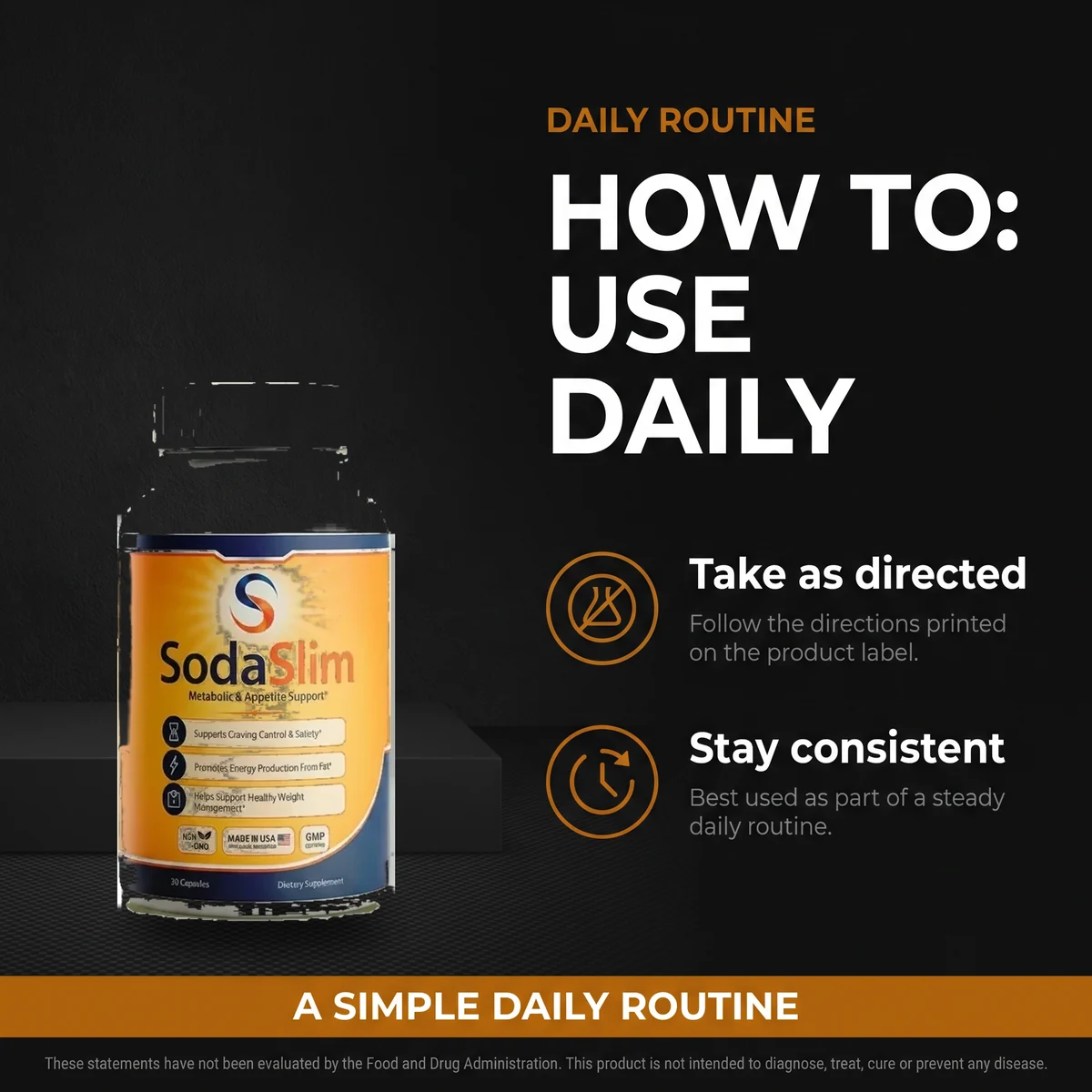 SodaSlim marketing sheet: how to use, the daily routine