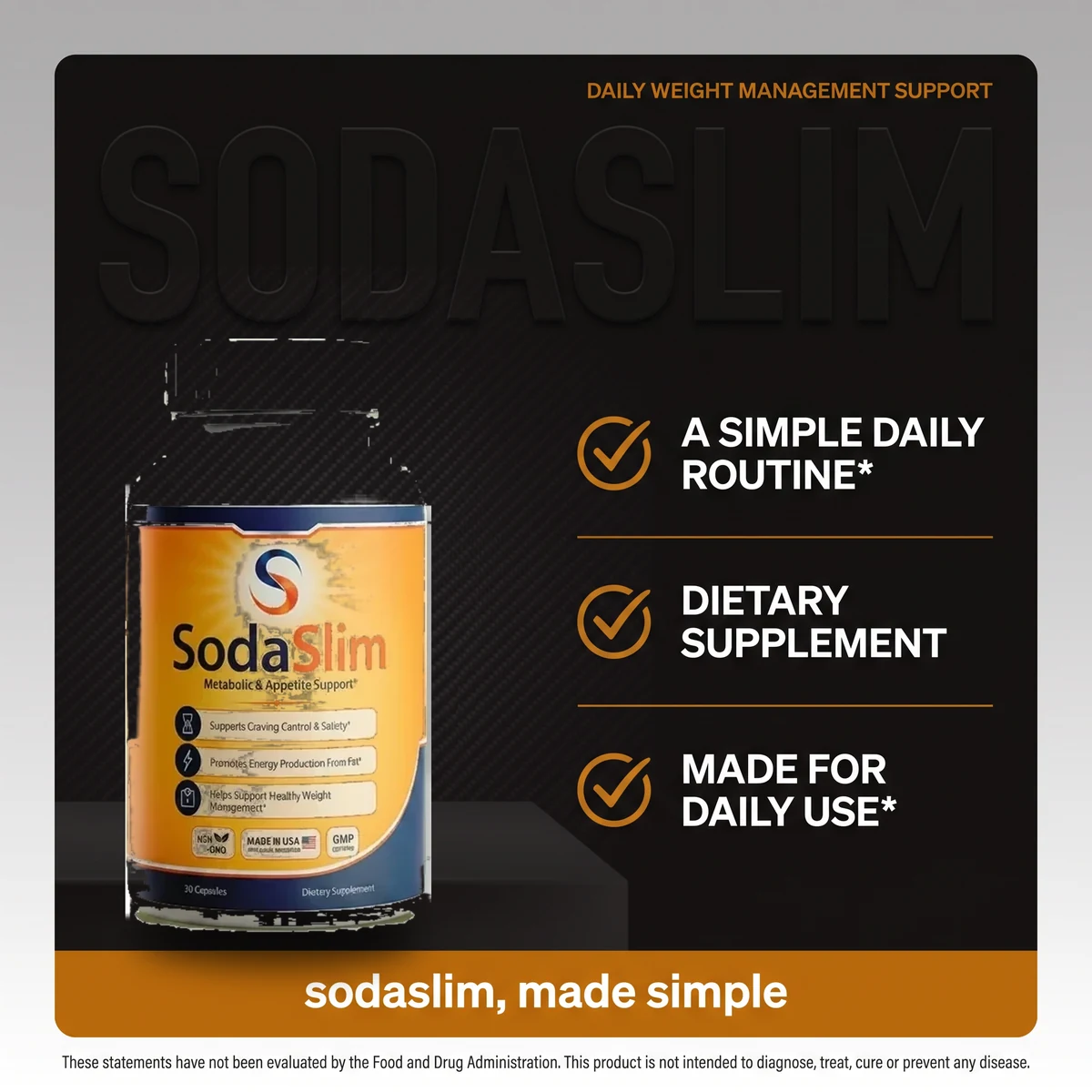 SodaSlim marketing sheet: a simple daily routine, one capsule each morning
